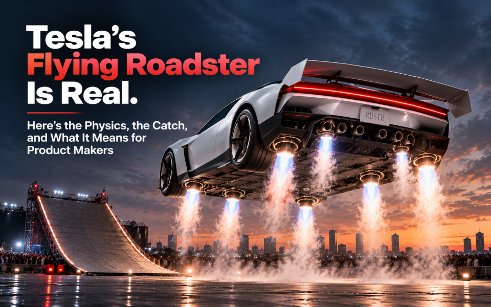 Tesla's Flying Roadster Is Real. Here's the Physics, the Catch, and What It Means for Product Makers